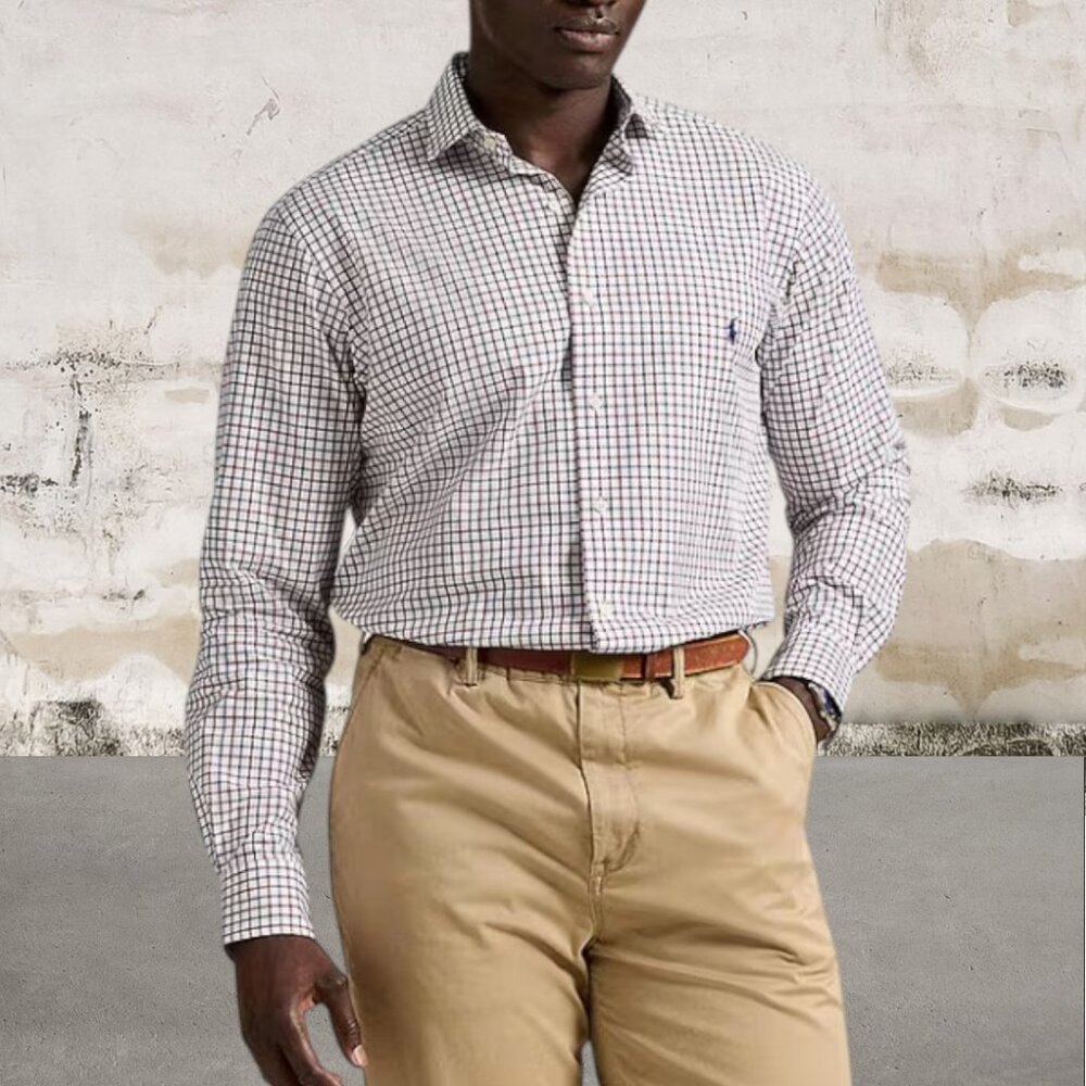 Ralph Lauren Custom Fit Multi Color Plaid Poplin Long Sleeve Shirt Size XXL